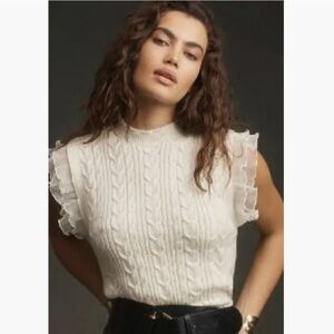 Cable Ruffle Muscle Sweater Tank Top Womens XL Self Contrast Soft Preppy Chic